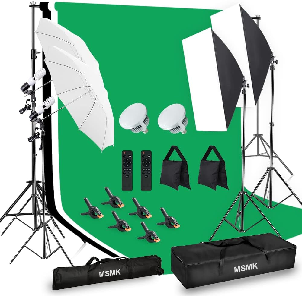 MSMK Photography Lighting Kit, 6.6X 10ft Backdrop Stand System and 900W 6400K LED Bulbs Softbox and Umbrellas Continuous Lighting Kit for Photo Video Shooting
