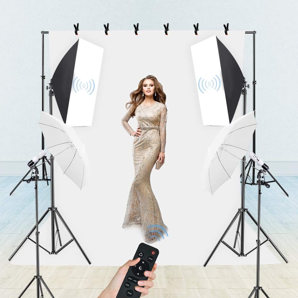 MSMK Photography Lighting Kit, 6.6X 10ft Backdrop Stand System and 900W 6400K LED Bulbs Softbox and Umbrellas Continuous Lighting Kit for Photo Video Shooting
